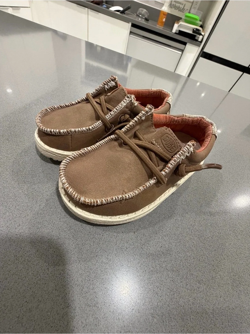 Hey Dude Brown Kids Moccasin Slip-Ons with Orange Lining